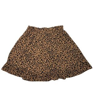 Sienna Sky Womens Leopard Print Mini Skirt Tan Black Ruffle Hem Medium 02CS140